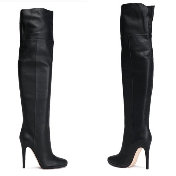 NIB JIMMY CHOO BLACK Leather OVER THE KNEE Thigh High Boots Booties 9 Stiletto - Picture 2 of 14
